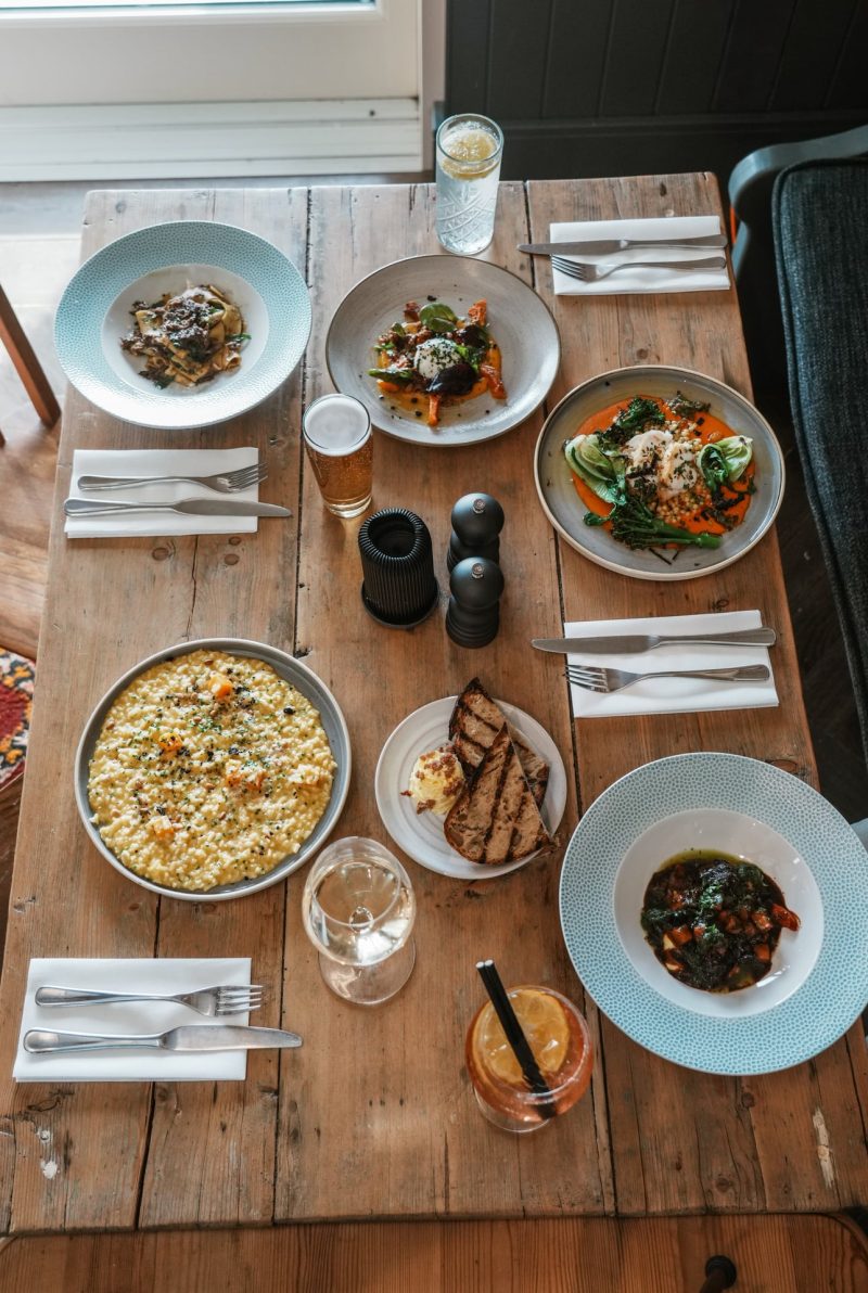 Dishes on table in Halwyn Restaurant