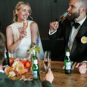 Bride and groom toasting